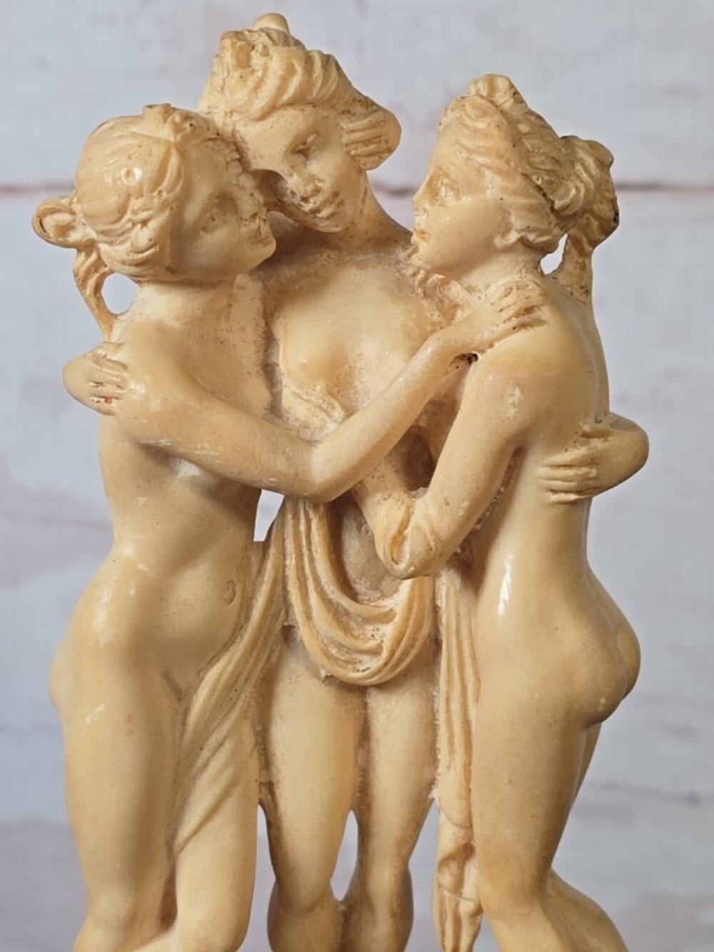 Vtg Three Graces Alabaster Composite Sculpture A. Santini Stamped Italy 5.25" - Picture 2 of 12